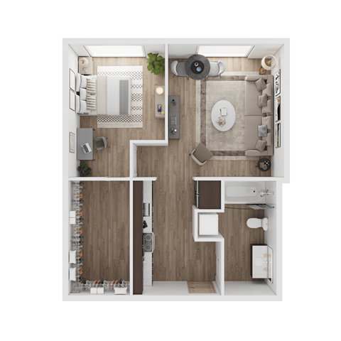Floor plan for 1 bed, 1 bath, 580 sqft
